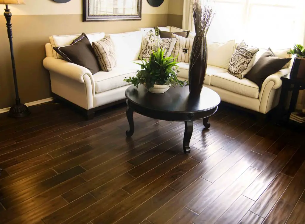 Clean Dark hardwood flooring in modern living room