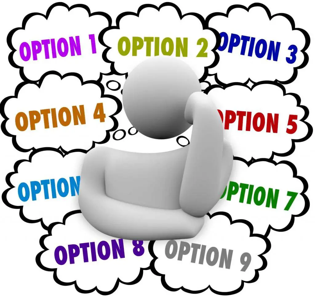 graphic of person thinking and considering 9 options