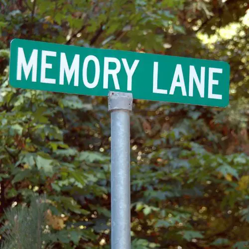 Street sign that says memory lane