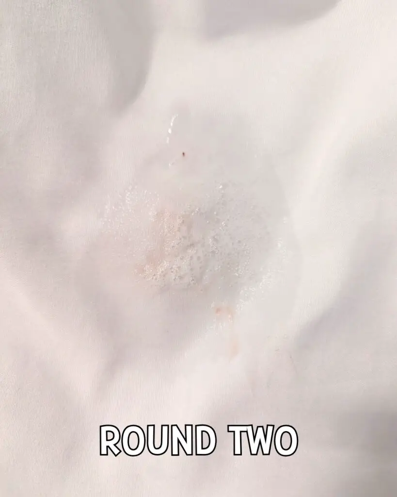 Photo shows hydrogen peroxide bubbling away the last of a blood stain