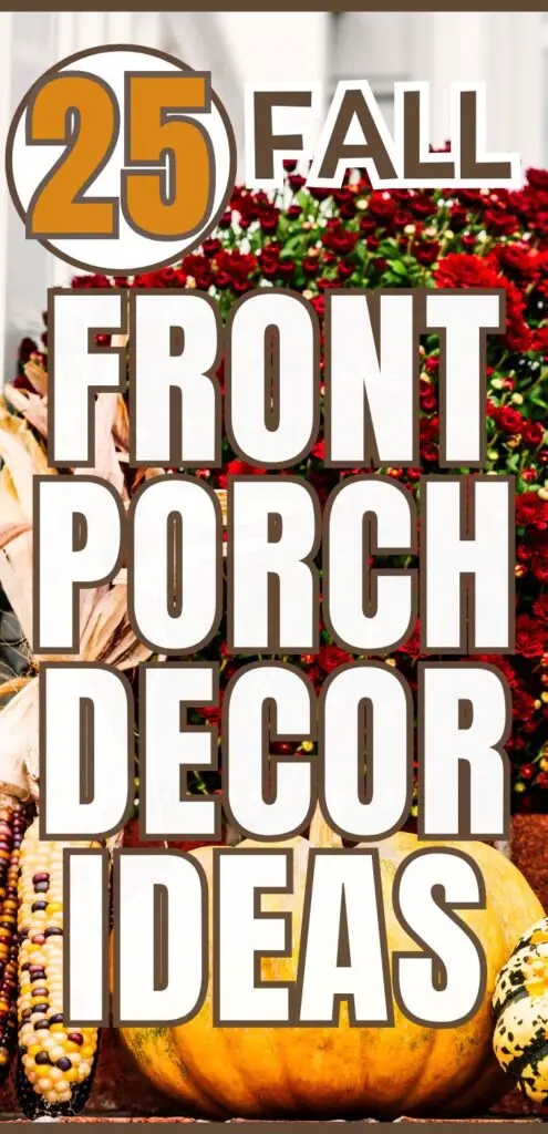 A vibrant display of autumn front porch decor featuring pumpkins, colorful corn, and flowers, promoting fall decor ideas for the home and outdoor spaces.