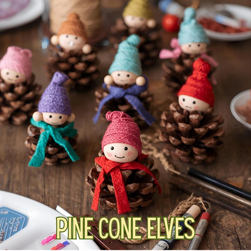 finished pine cone elves - Easy DIY Christmas Ornament Ideas