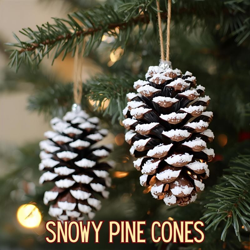 snowy pine cones - DIY christmas ornament ideas