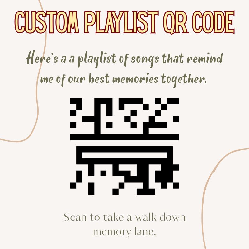 A card with a QR code to link to a personalized playlist gift - best friend gift ideas meaningful