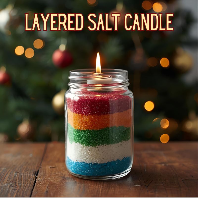 Image of a color layered salt candle for small christmas gifts
