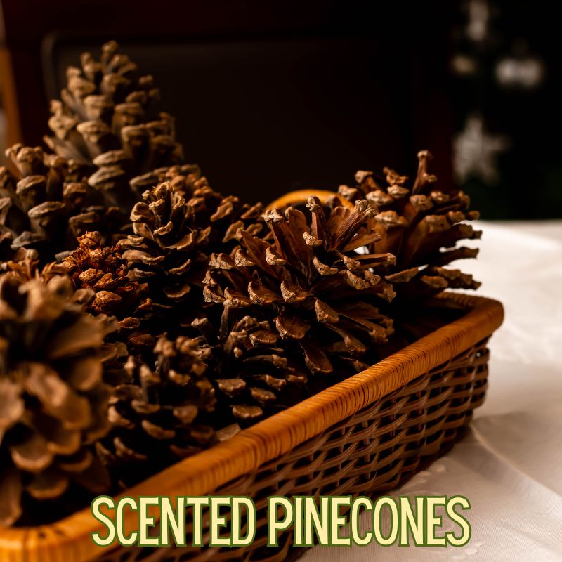 Image of scented pinecones in a basket as easy diy christmas gifts